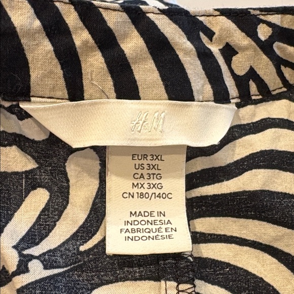 H&M Black & White Palm Leaf Pattern Cotton Dress Size 3XL - Picture 3 of 5